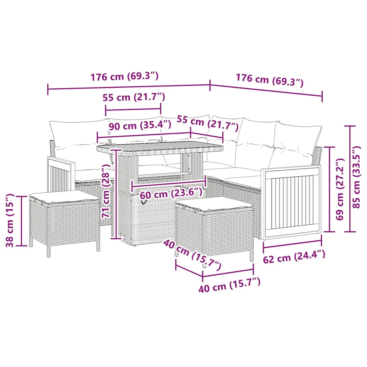 Outdoor Sofa Set 8 Pieces Black Poly Rattan