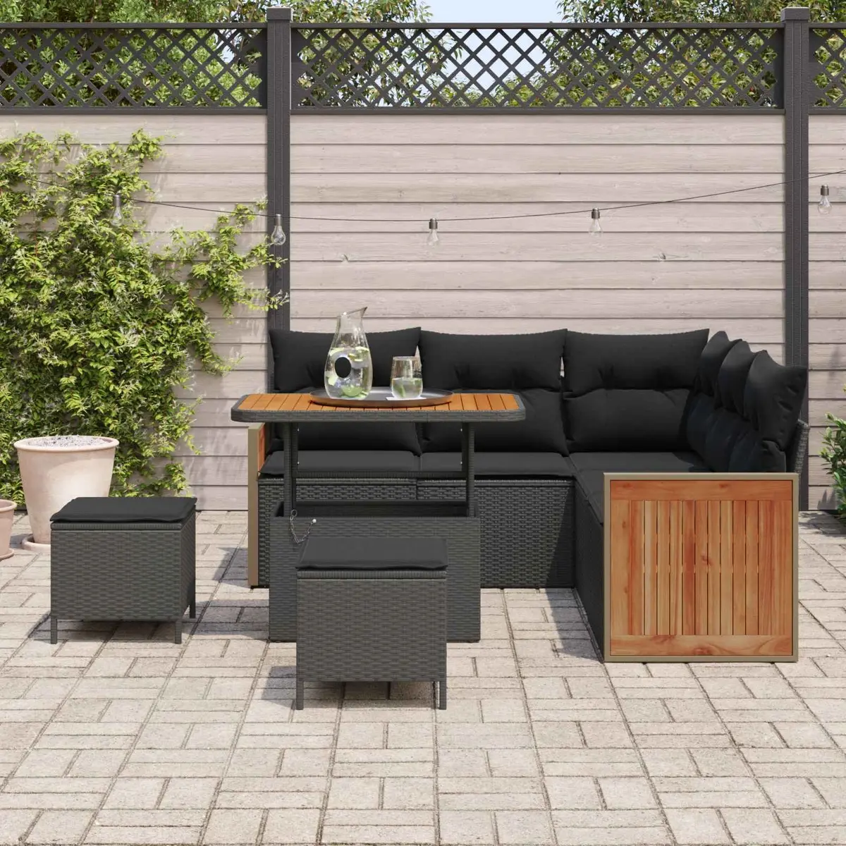 Outdoor Sofa Set 8 Pieces Black Poly Rattan