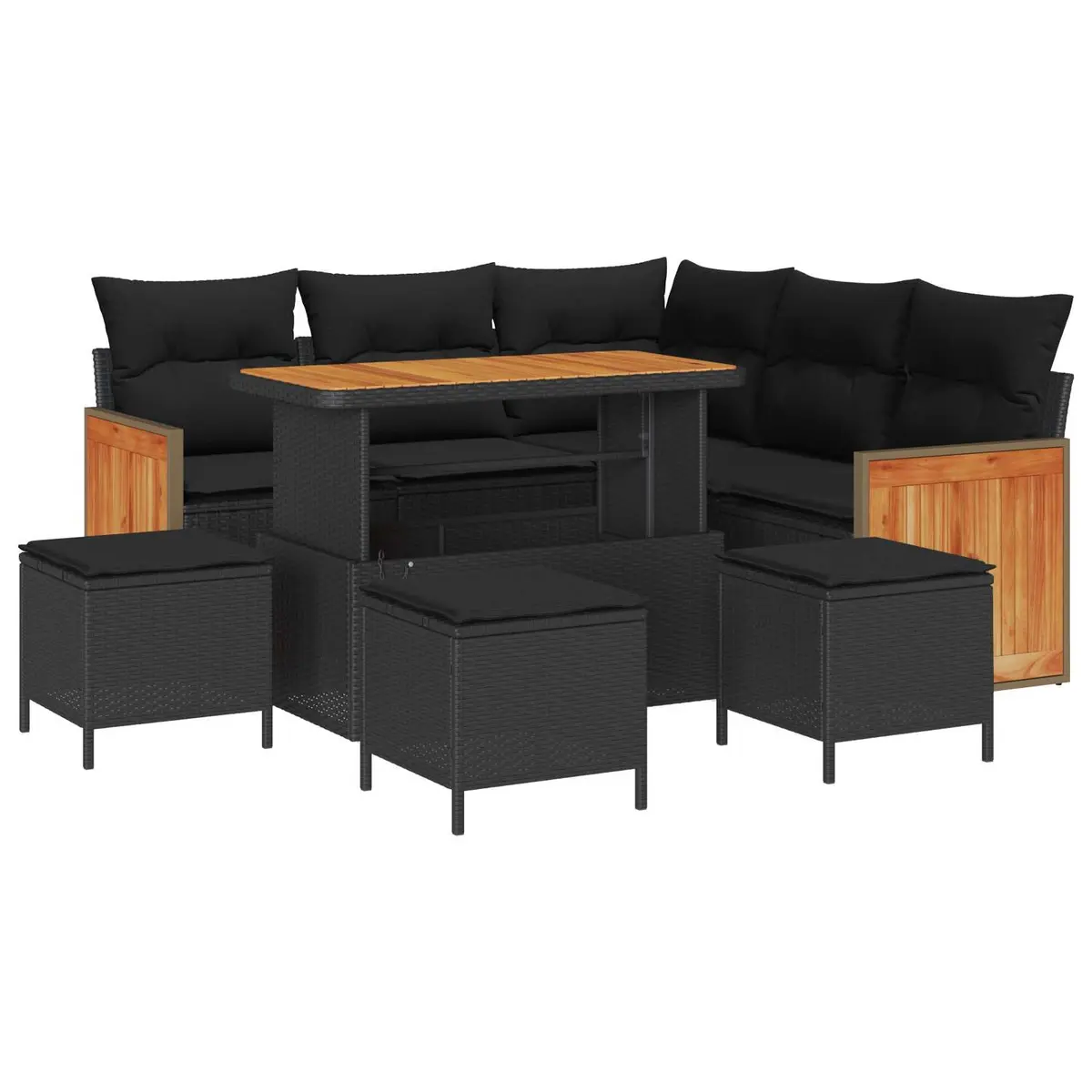 Black Poly Rattan Outdoor Sofa Set 9 pcs for Patio