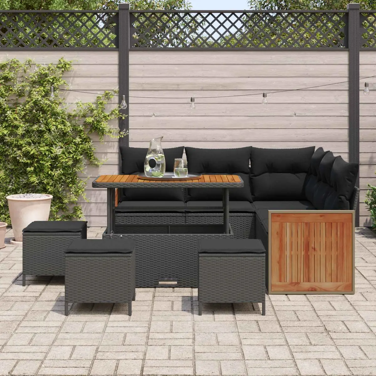Black Poly Rattan Outdoor Sofa Set 9 pcs for Patio
