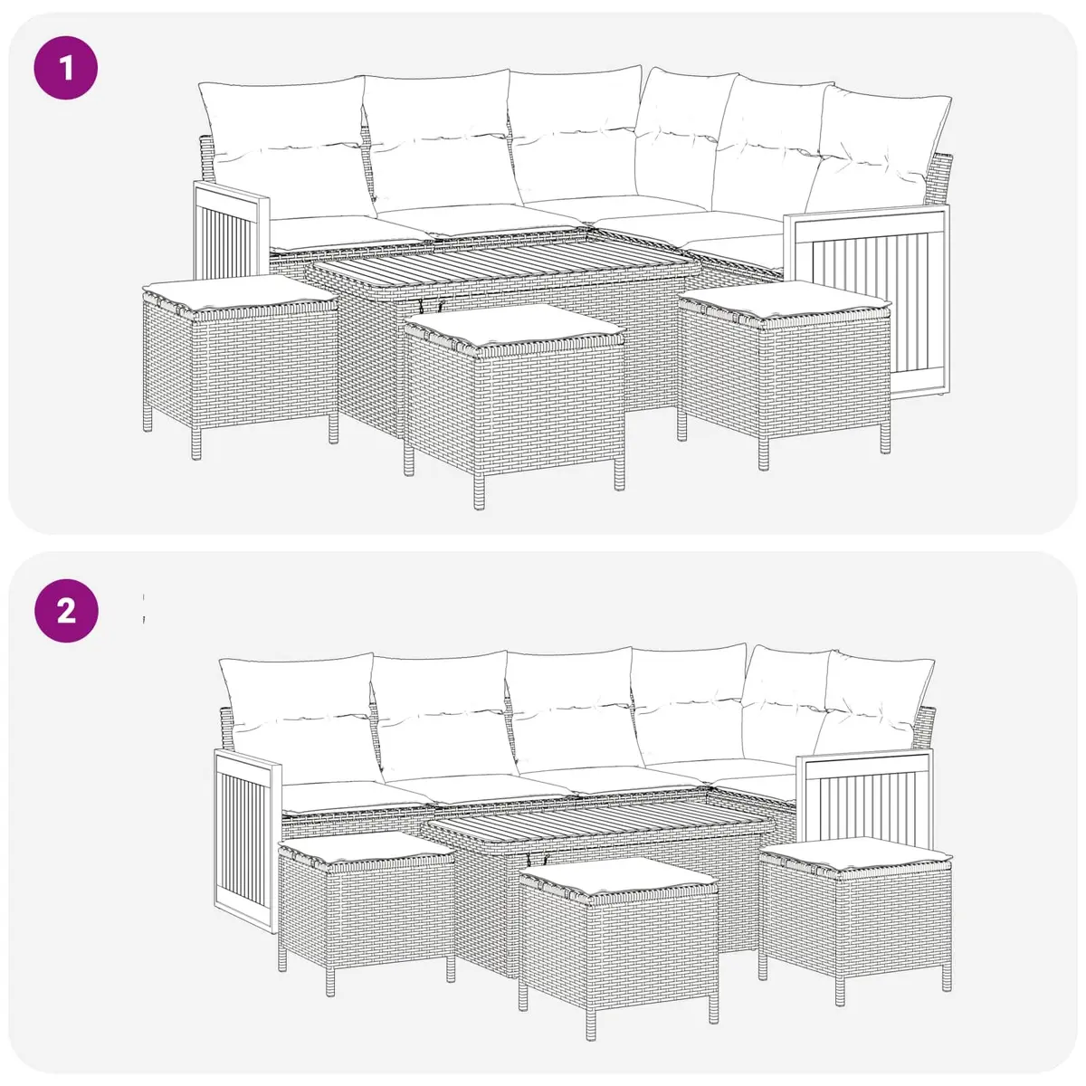 Black Poly Rattan Outdoor Sofa Set 9 pcs for Patio