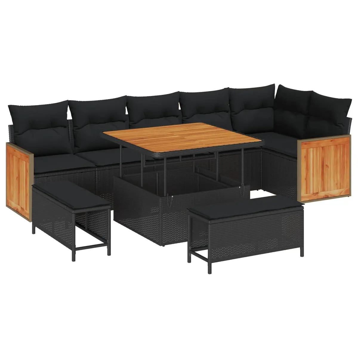 Garden Sofa Set Poly Rattan Steel Frame 9 Piece Black Outdoor Seating Patio Lounge