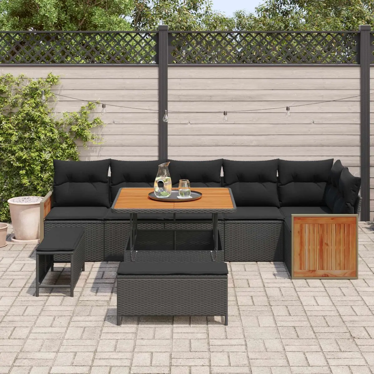 Garden Sofa Set Poly Rattan Steel Frame 9 Piece Black Outdoor Seating Patio Lounge
