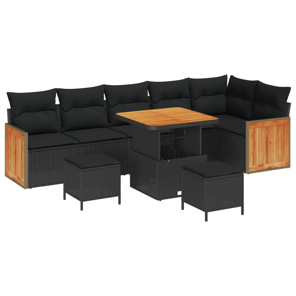 Garden Sofa Set Poly Rattan Steel Frame 9 Piece Black