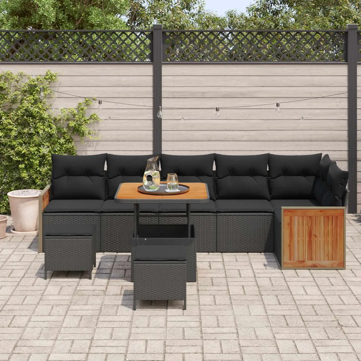 Garden Sofa Set Poly Rattan Steel Frame 9 Piece Black
