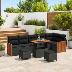 Sturdy 9-Piece Black Poly Rattan Garden Sofa Set