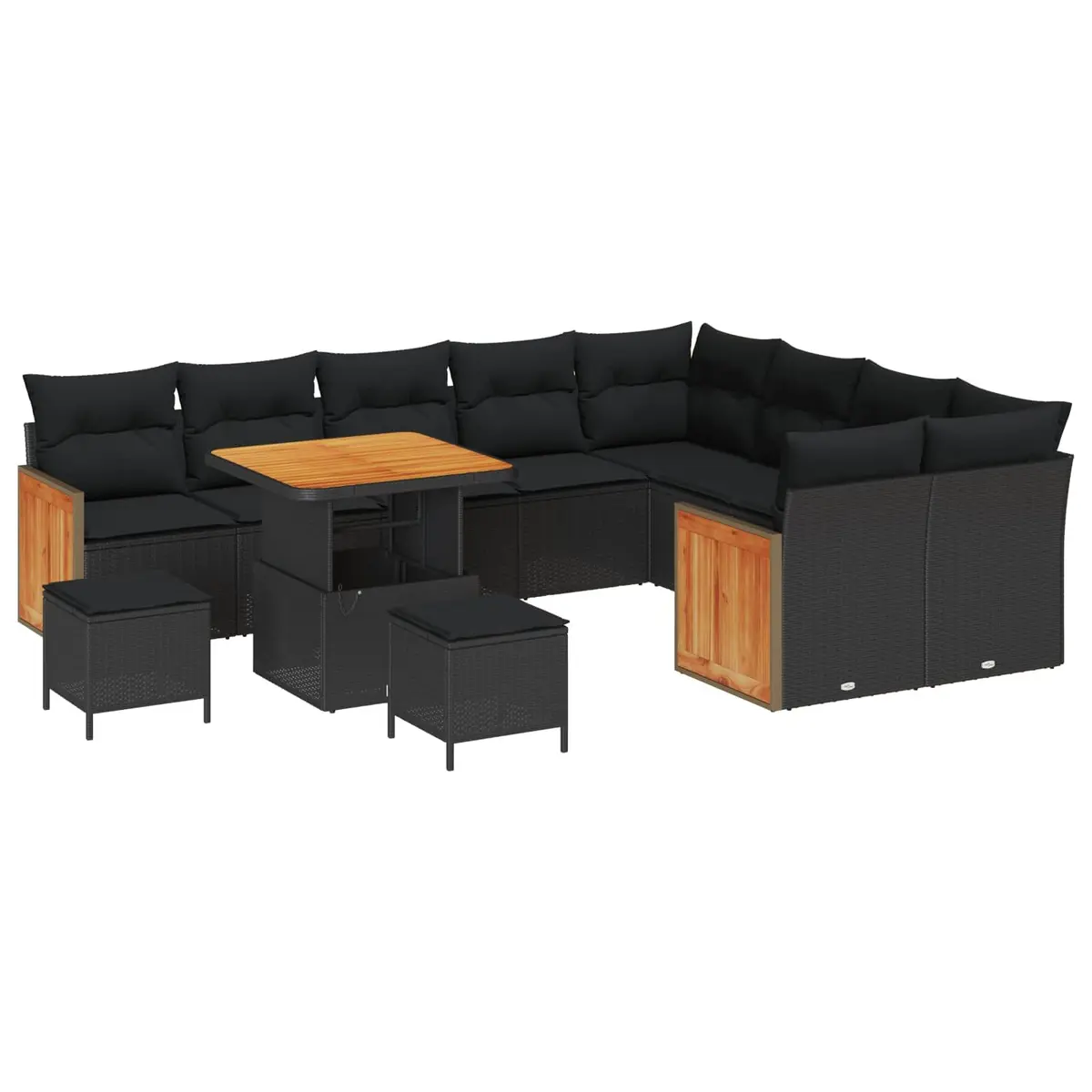 12-Piece Black Poly Rattan Garden Sofa Set