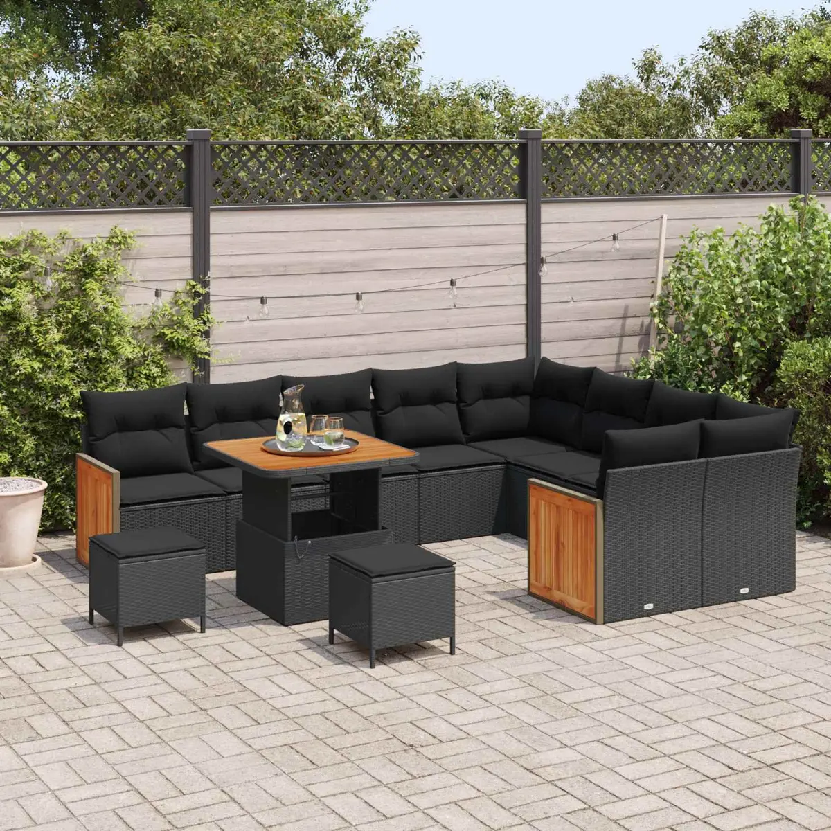 12-Piece Black Poly Rattan Garden Sofa Set