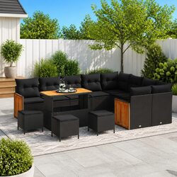 Durable 13-Piece Black Poly Rattan Garden Sofa Set