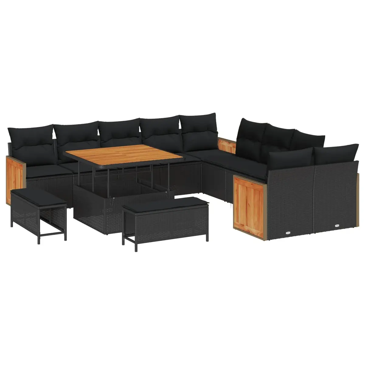 Outdoor Garden Sofa Set Poly Rattan Steel 13 Pieces Black