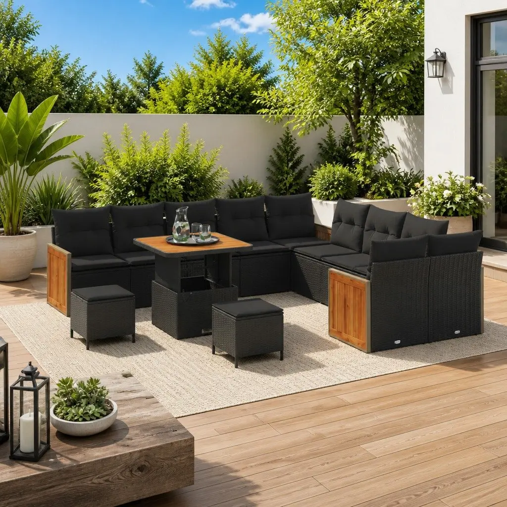 13-Piece Black Outdoor Garden Sofa Set