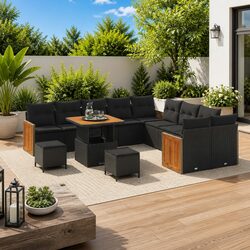 Stylish 13-Piece Black Outdoor Garden Sofa Set