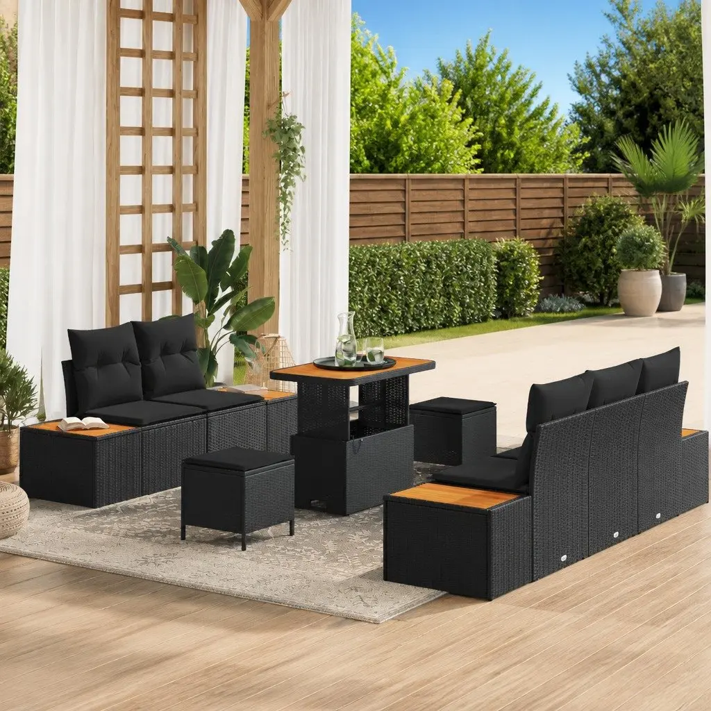 8-Piece Outdoor Garden Sofa Set in Black Rattan