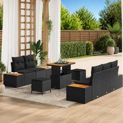 Stylish 8-Piece Outdoor Garden Sofa Set in Black Rattan