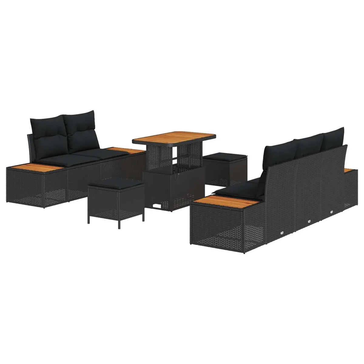 8-Piece Outdoor Garden Sofa Set in Black Rattan
