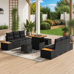 Premium Black Modular Garden Sofa Set 9 Pieces