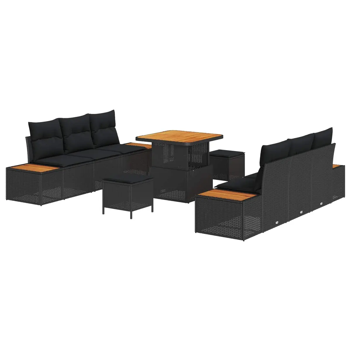 Black Modular Garden Sofa Set 9 Pieces