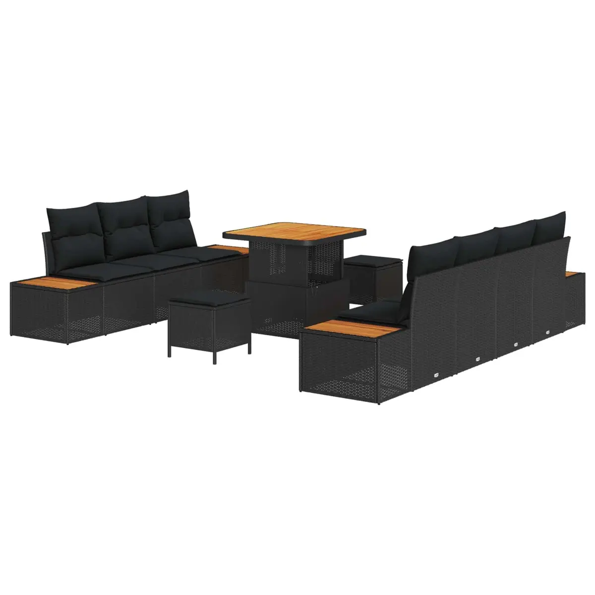10 Piece Black Poly Rattan Garden Sofa Set