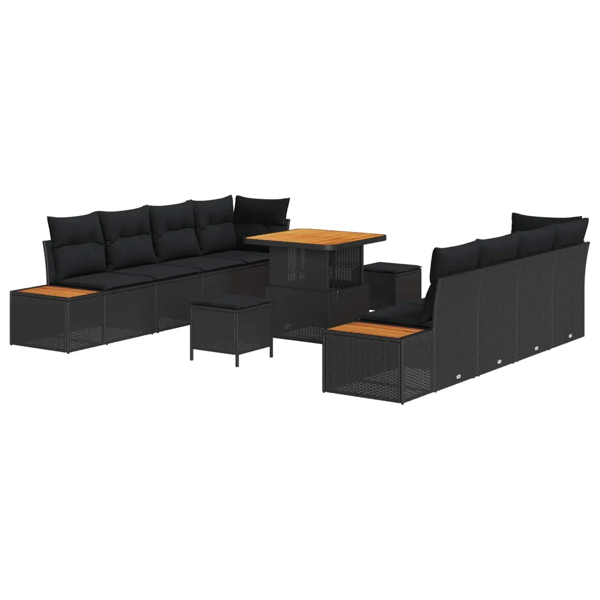 11-Piece Black Poly Rattan Sofa Set for Outdoors