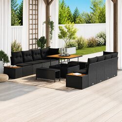 Black 11-Piece Poly Rattan Garden Sofa Set
