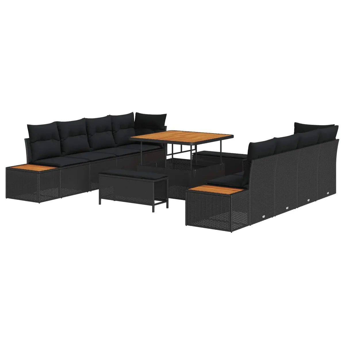 Black 11-Piece Poly Rattan Garden Sofa Set