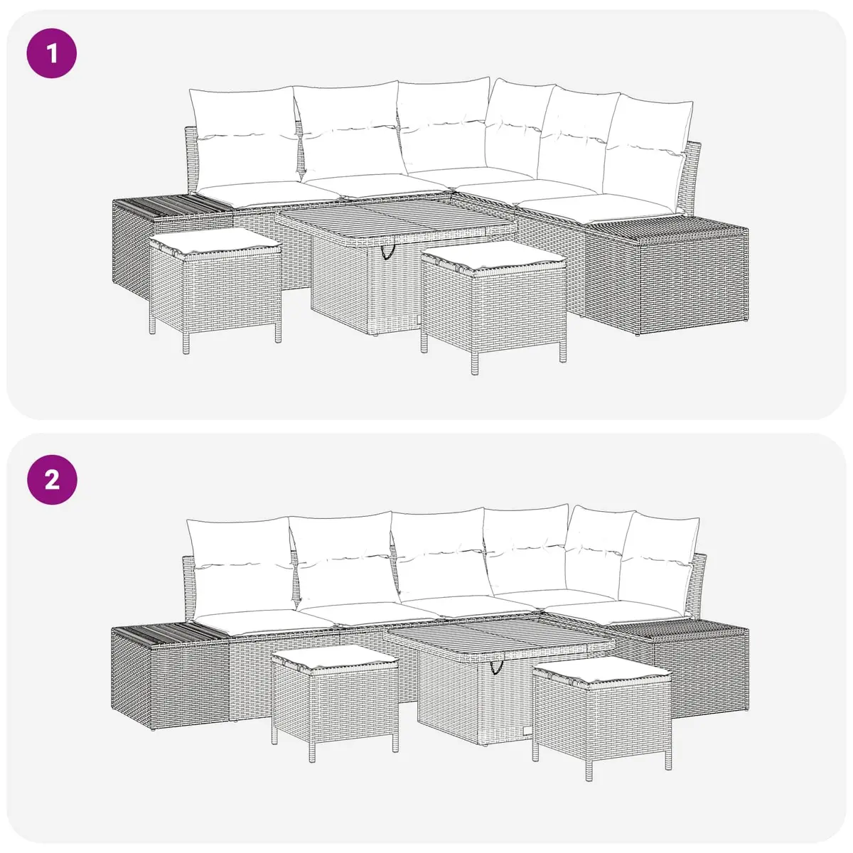 Outdoor Garden Sofa Set Poly Rattan Steel Frame Modular 8 Pieces Black