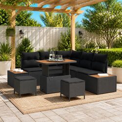 Stylish 8-Piece Black Poly Rattan Garden Sofa Set