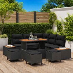 9-Piece Black Rattan Outdoor Sofa Set with Steel Frame