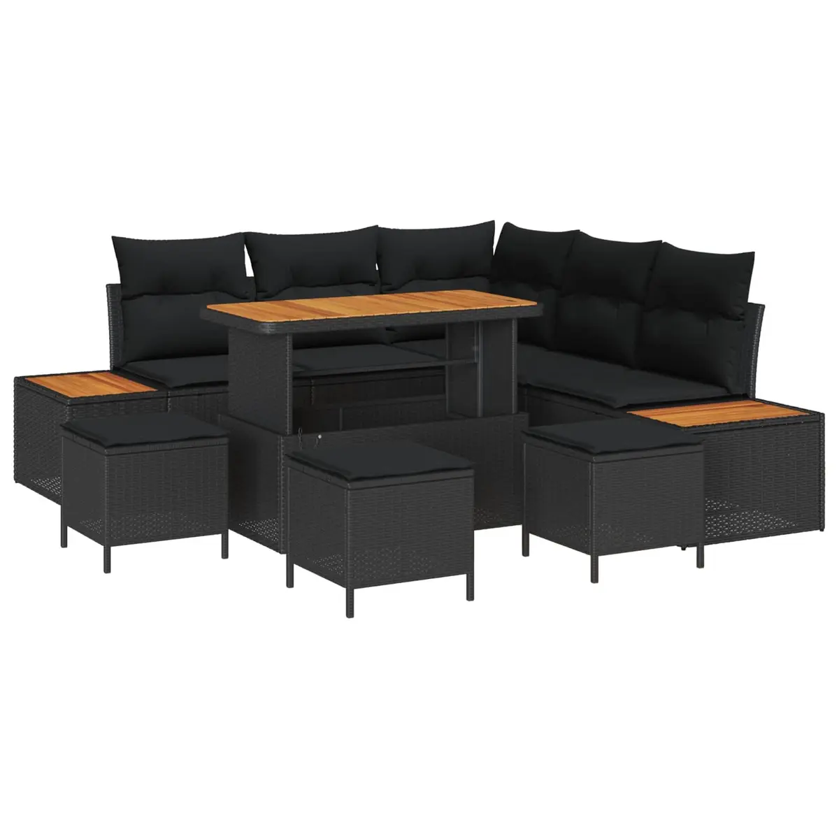 Garden Sofa Set Poly Rattan Steel Frame 9 Pieces Black Modular Outdoor Patio