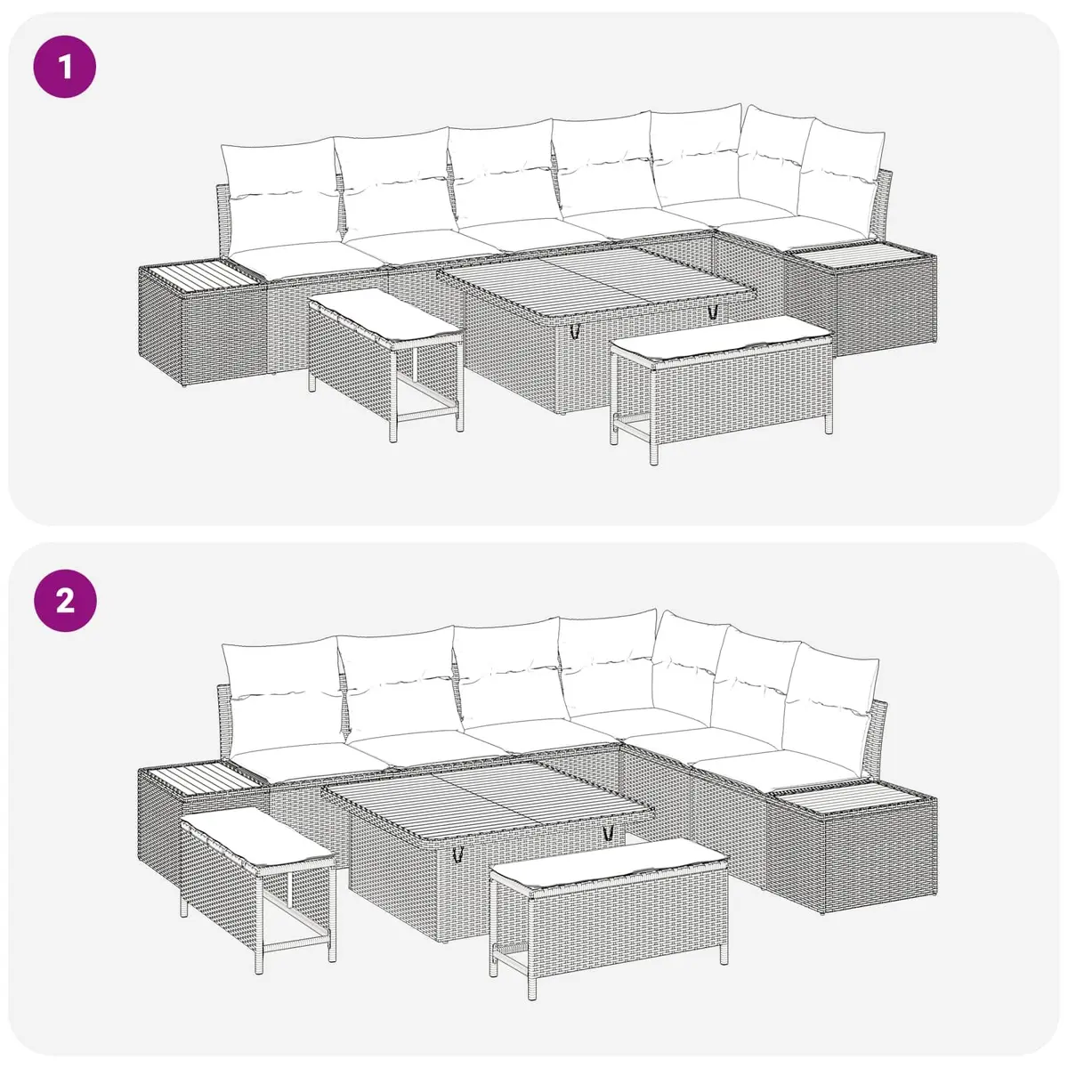 Modular Rattan Steel Outdoor Garden Sofa Set 9 Piece Black