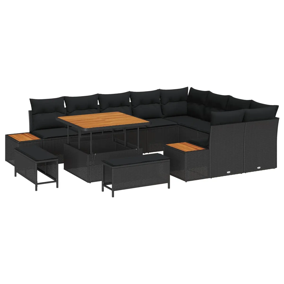 12-Piece Outdoor Sofa Set with Adjustable Table in Black
