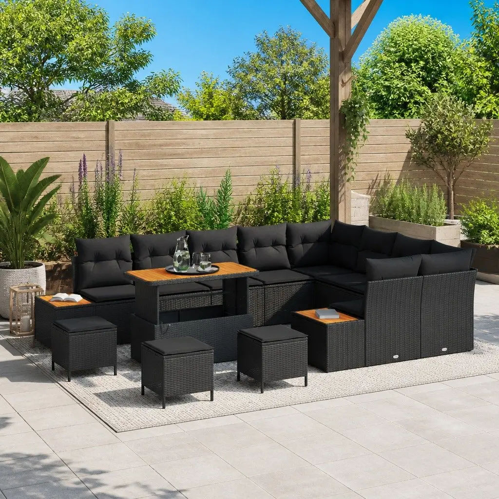 Black Modular Garden Sofa Set with Adjustable Table