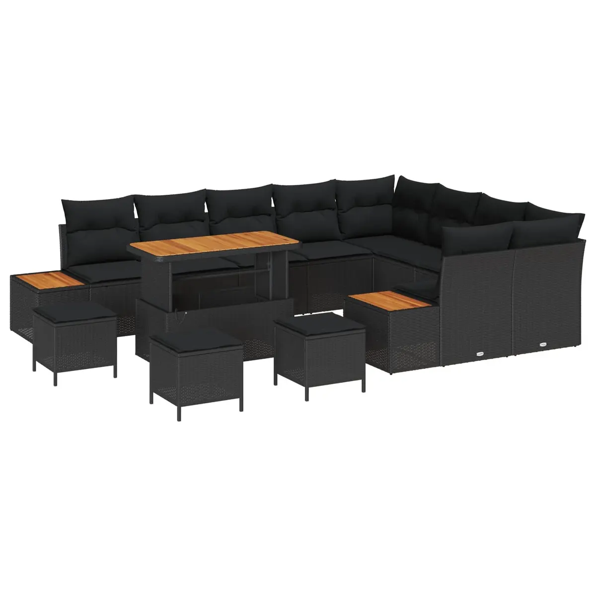 Black Modular Garden Sofa Set with Adjustable Table