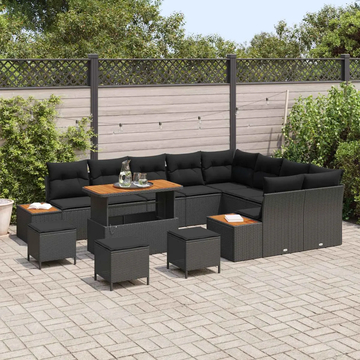 Black Modular Garden Sofa Set with Adjustable Table