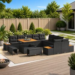13-Piece Garden Sofa Set in Black Poly Rattan