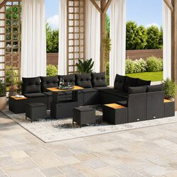 Black Poly Rattan Steel Frame 13-Piece Garden Sofa Set