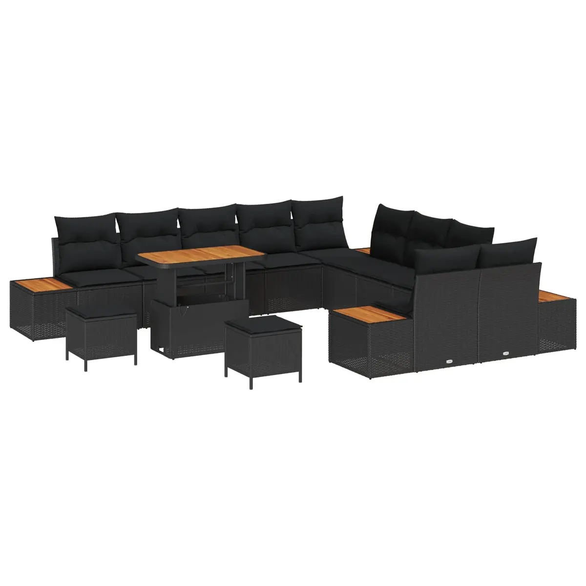 Black Poly Rattan Steel Frame 13-Piece Garden Sofa Set