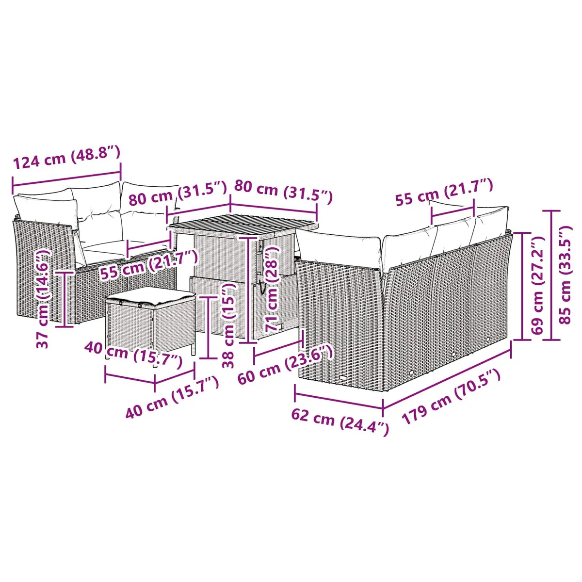 Modular 8-Piece Garden Sofa Set with Steel Frame