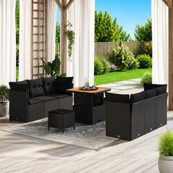 9-Piece Modular Outdoor Garden Sofa Set in Black
