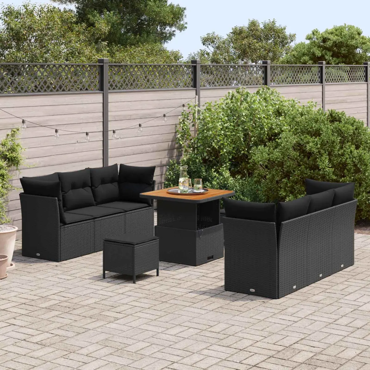 9-Piece Modular Outdoor Garden Sofa Set in Black