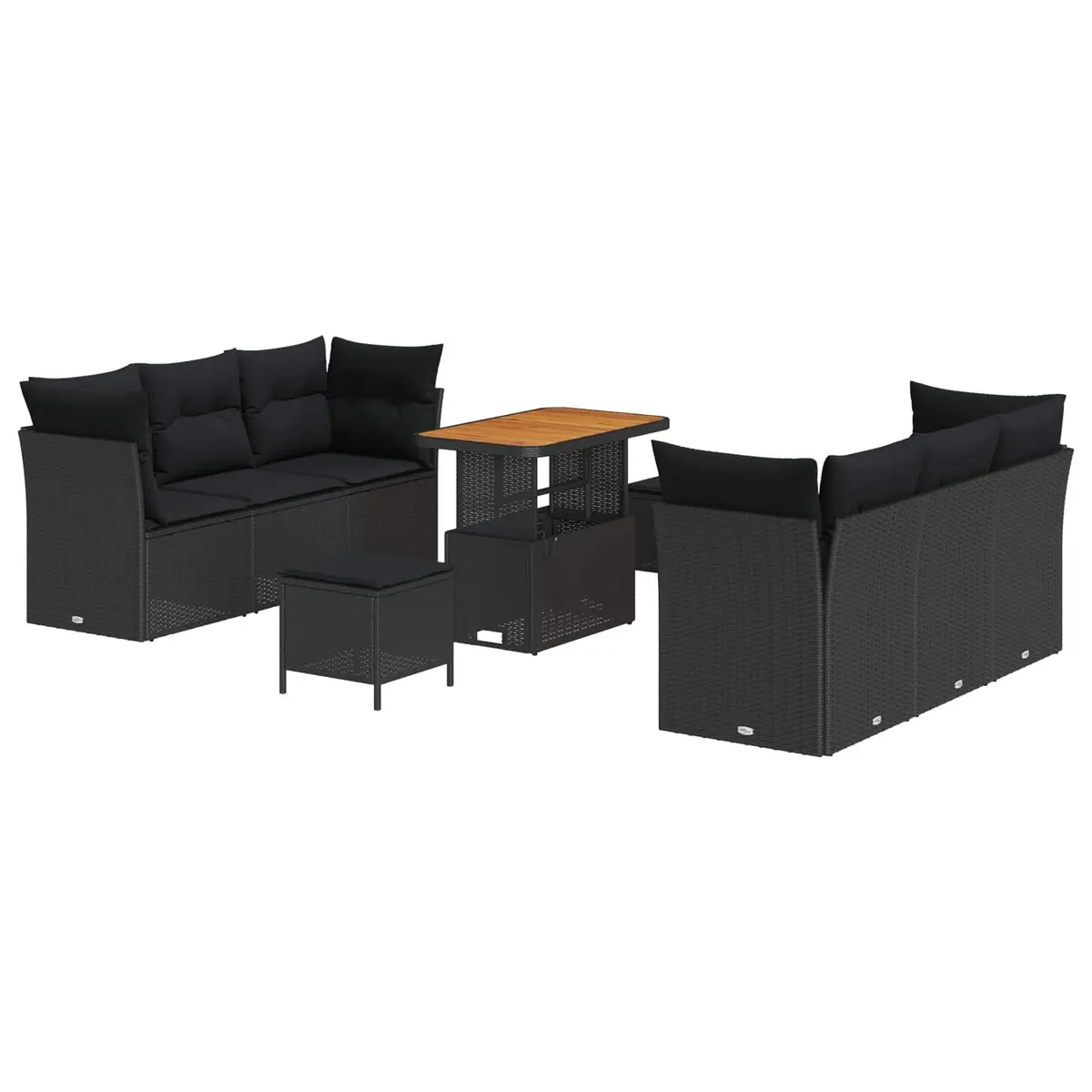 Garden Sofa Set 9 pcs Modular Outdoor Seating with Cushions Black Poly Rattan