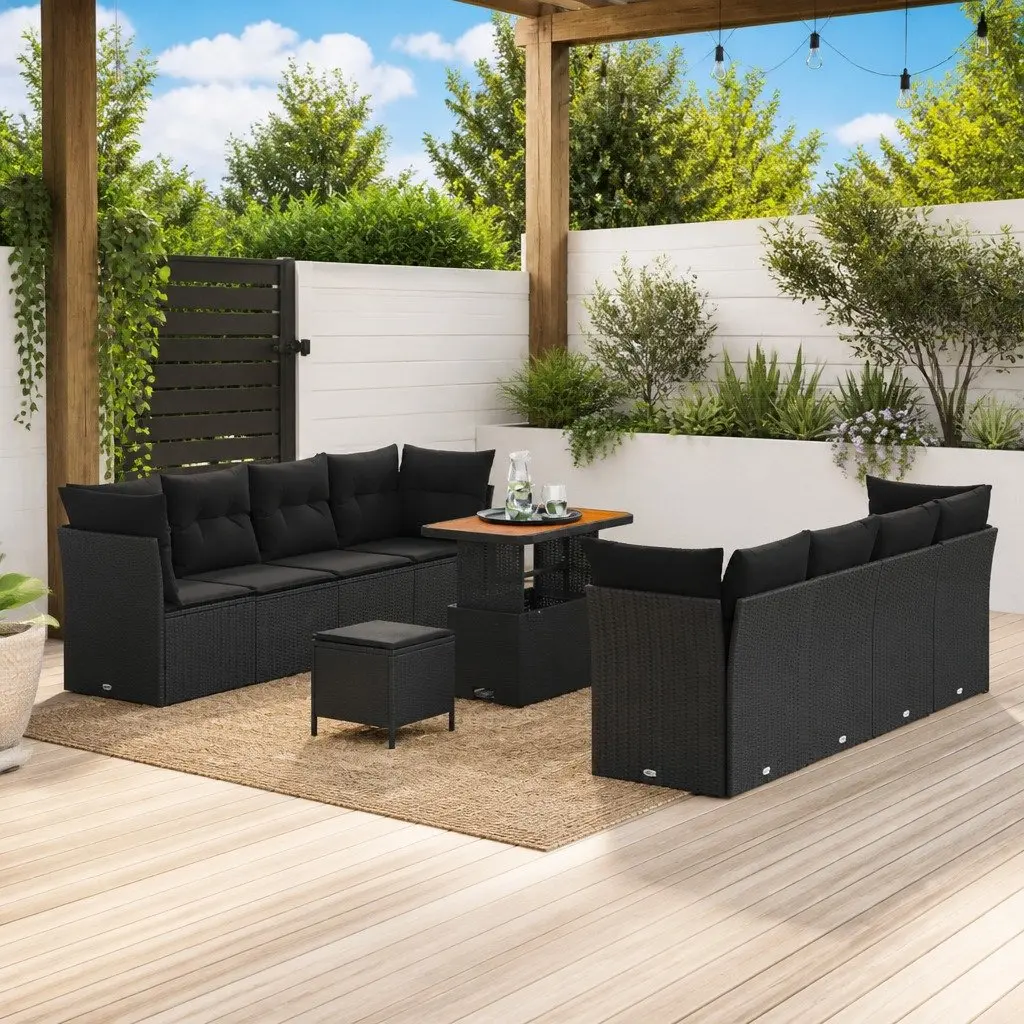 11-Piece Black Modular Garden Sofa Set