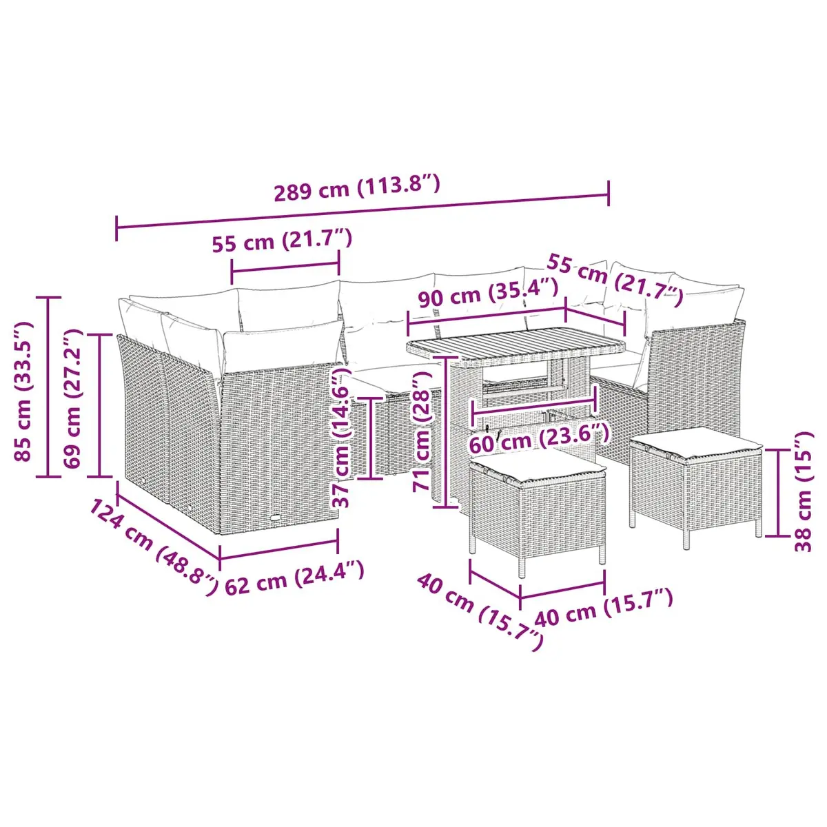 Modular Garden Sofa Set with Storage Benches