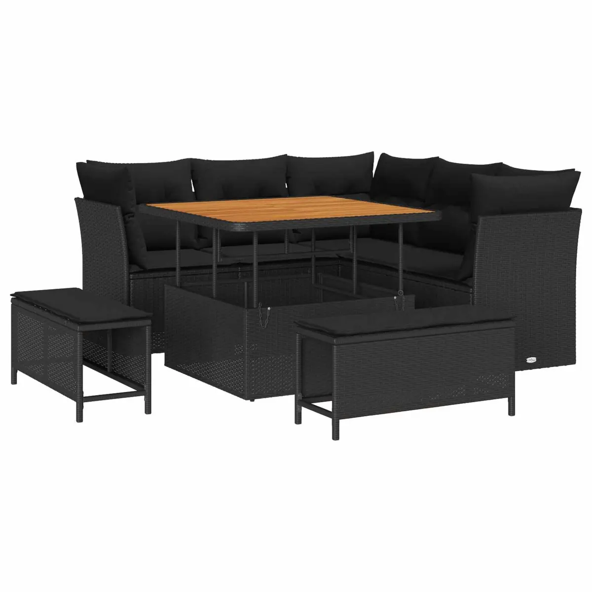 8-Piece Black Modular Garden Sofa Set with Table