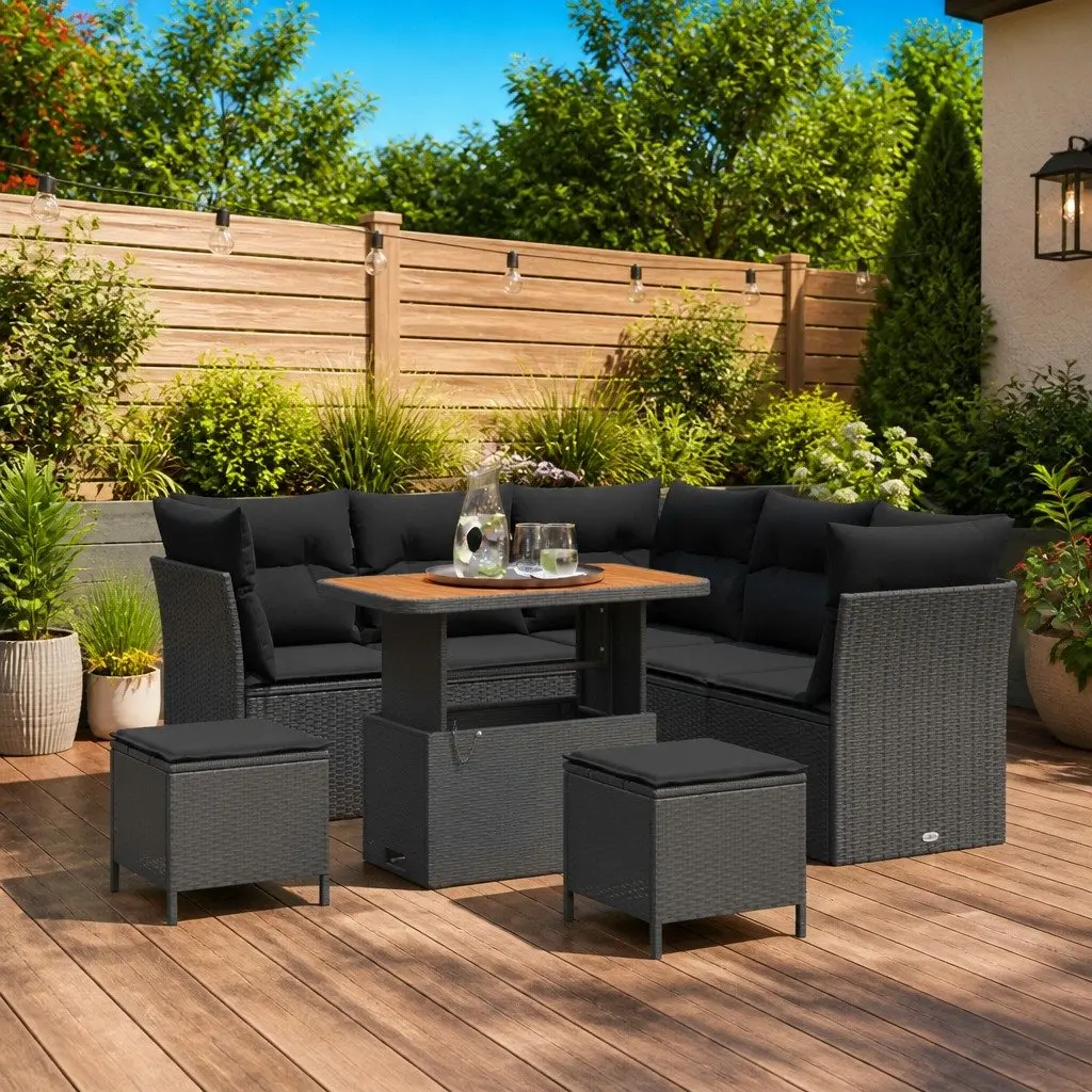 8-Piece Black Modular Outdoor Sofa Set