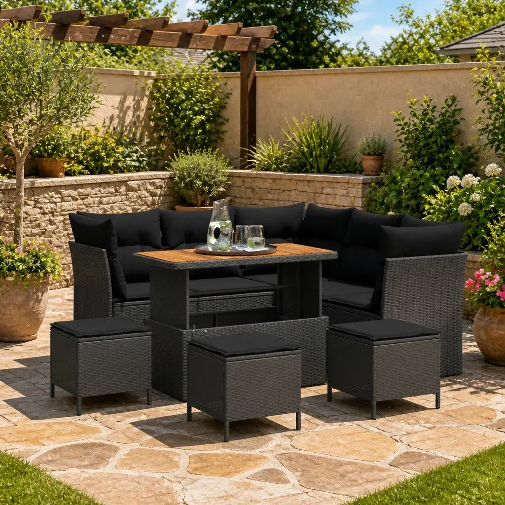 Modular 9pc Outdoor Sofa Set with Steel Frame