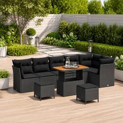 Stylish Black Poly Rattan Garden Sofa Set with Cushions