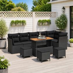 Premium 10-Piece Black Rattan Garden Sofa Set with Storage