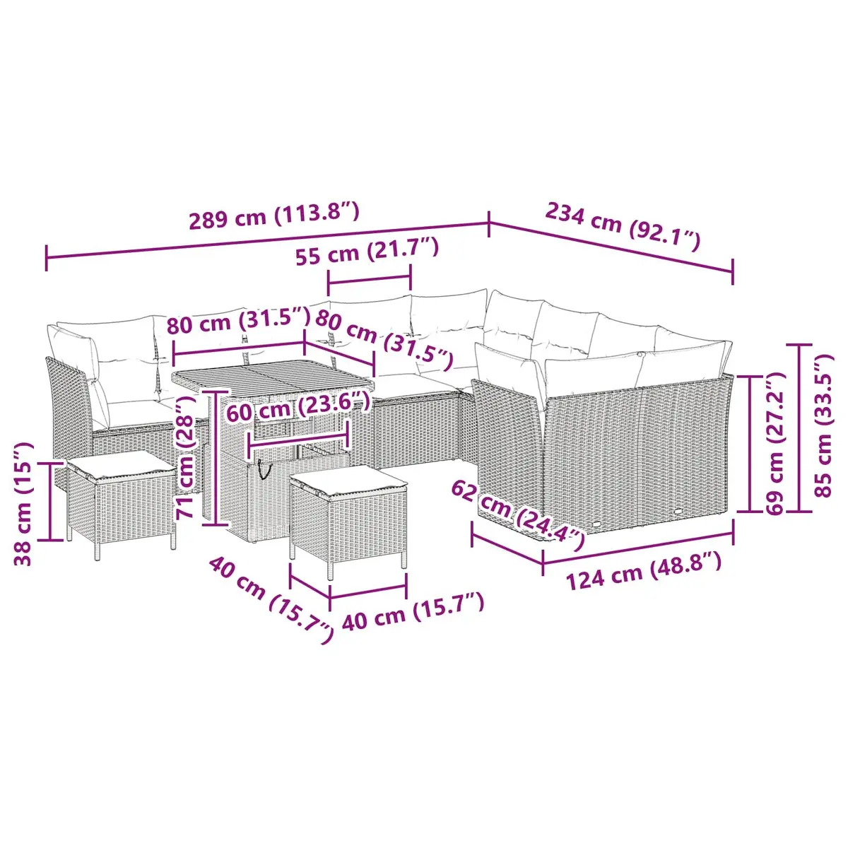 Modular Garden Sofa Set with Storage Cushions