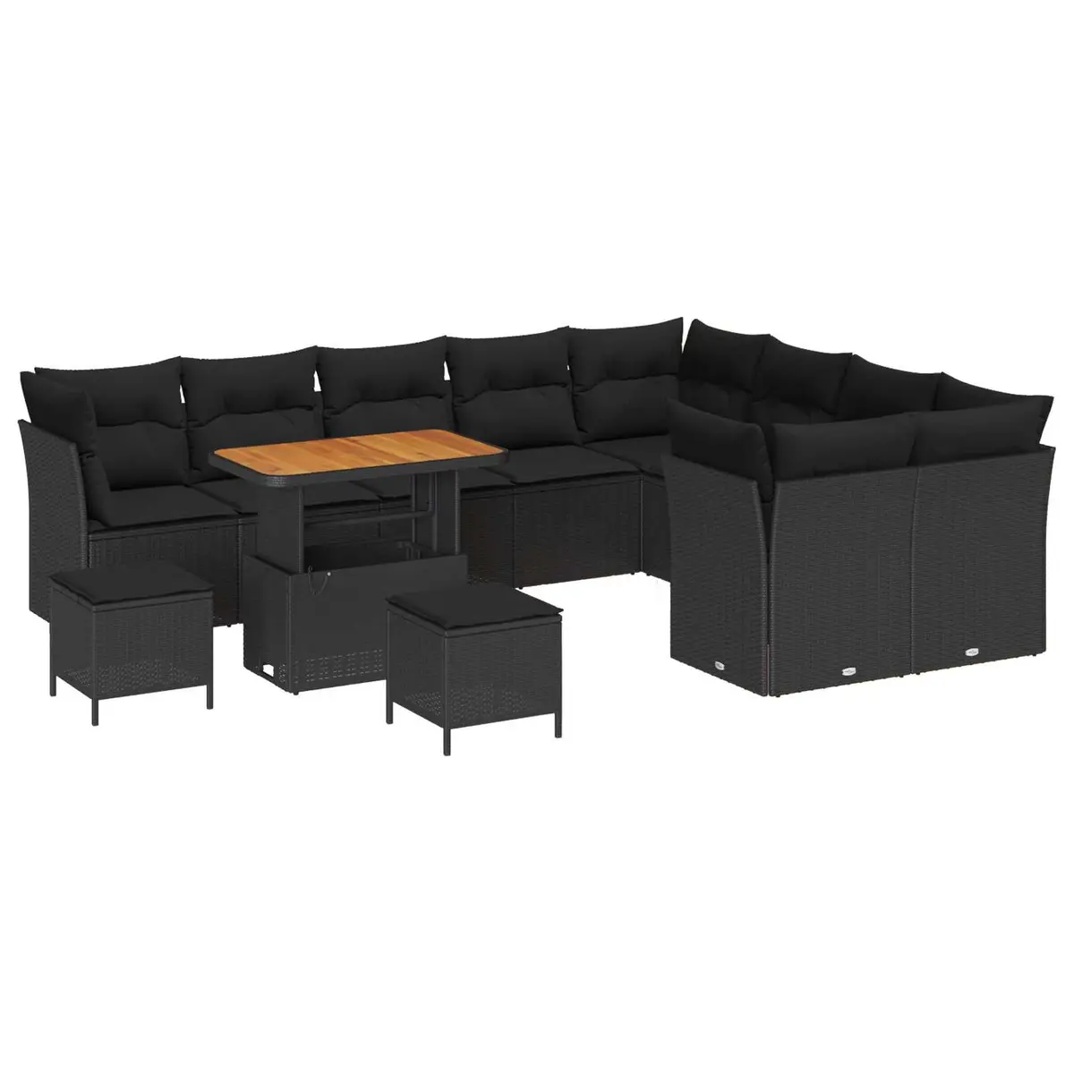 Modular Garden Sofa Set with Storage Cushions Outdoor Seating Black 12 Pieces